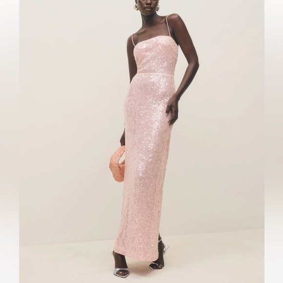 REFORMATION - FRANKIE DRESS - PINK SEQUIN SIZE 2- WORN ONCE GREAT CONDITION - Picture 1 of 6